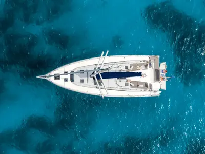 Exterior view of Moorings 41.3 Exclusive, a Dufour 41 sailboat at Road Town, British Virgin Islands