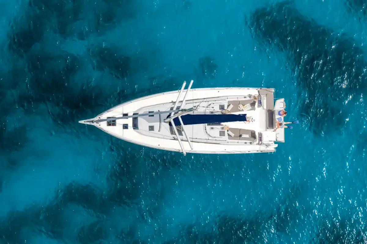 Exterior view of Moorings 41.3 Exclusive, a Dufour 41 sailboat at Road Town, British Virgin Islands