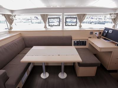 Salon of Mare Quiero, a Lagoon 400 catamaran at Bodrum, Turkey