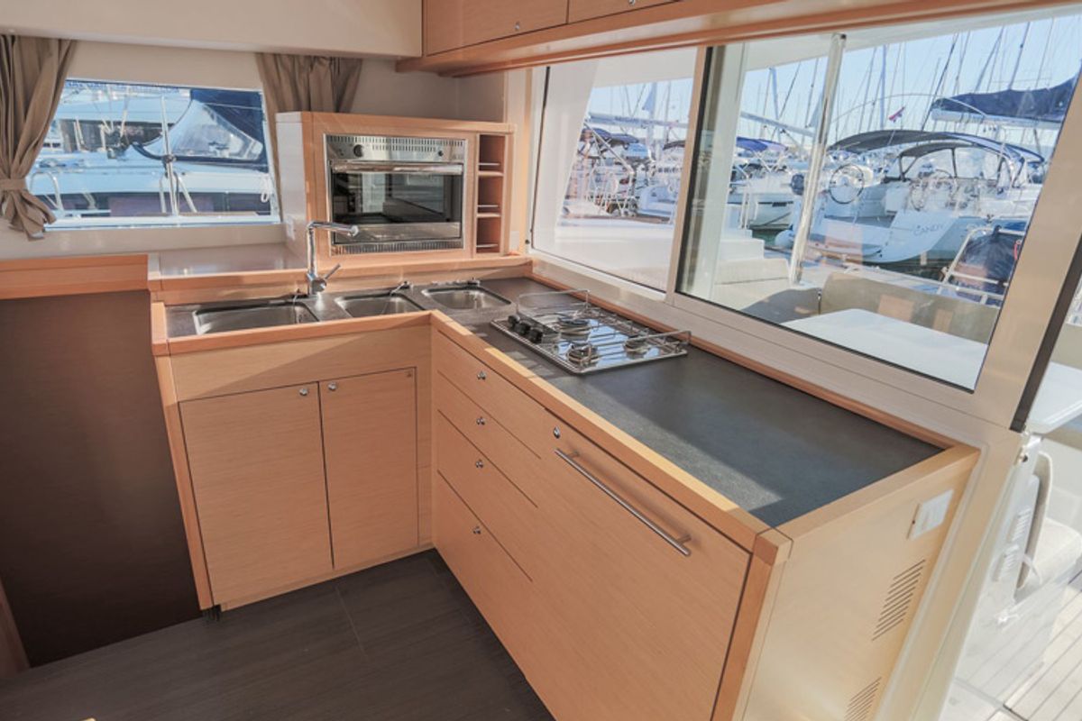 Galley of Mare Quiero, a Lagoon 400 catamaran at Bodrum, Turkey