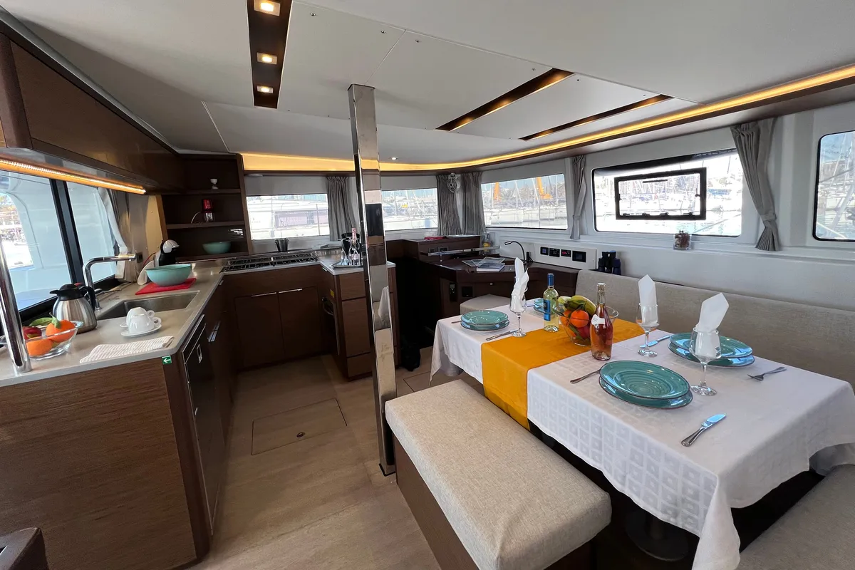 Galley of Kalisi Mou, a Lagoon 46 catamaran at Parikia, Greece