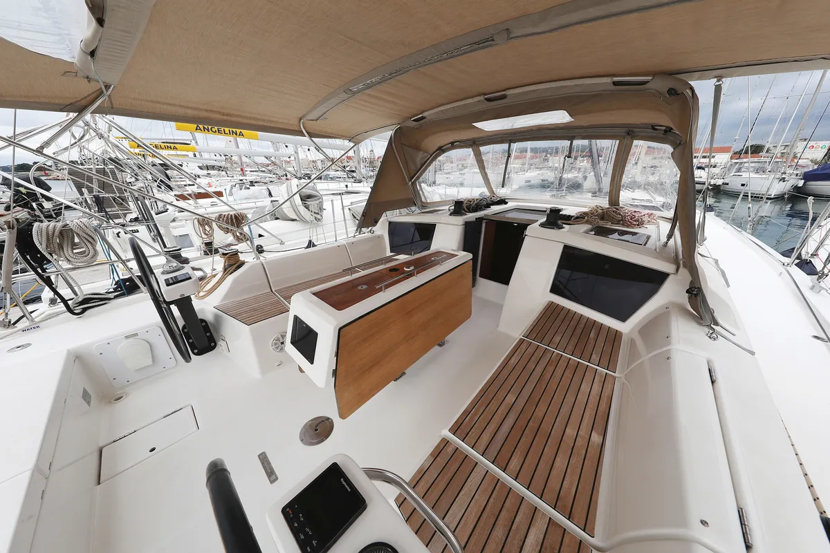 Deck of Thor, a Dufour 430 GL sailboat at Grad Vodice, Croatia