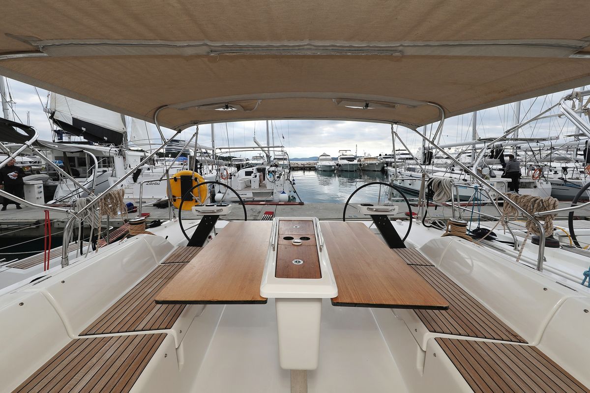 Cockpit of Thor, a Dufour 430 GL sailboat at Grad Vodice, Croatia