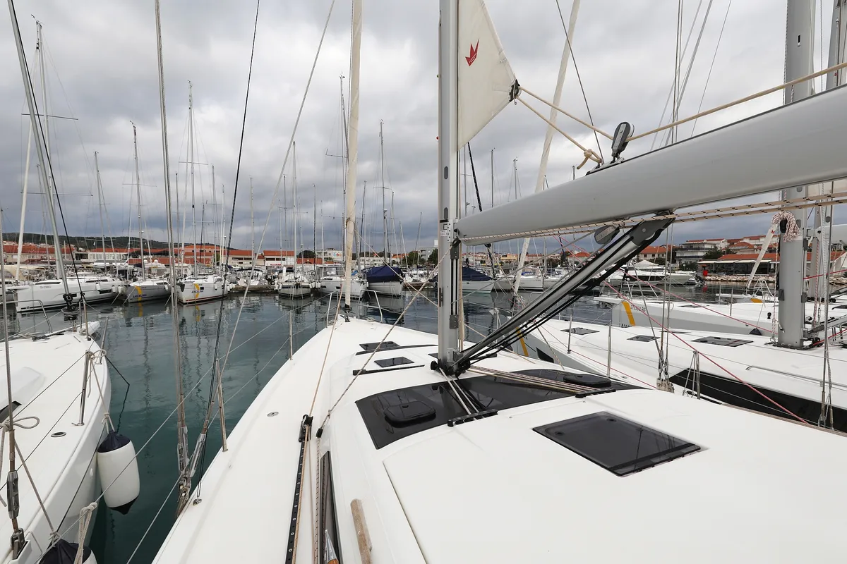 Exterior view of Thor, a Dufour 430 GL sailboat at Grad Vodice, Croatia