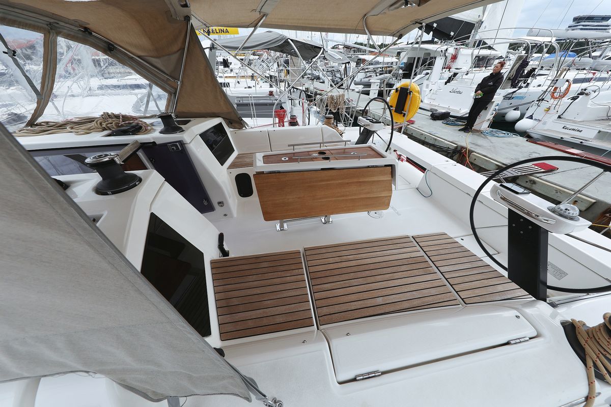 Deck of Thor, a Dufour 430 GL sailboat at Grad Vodice, Croatia