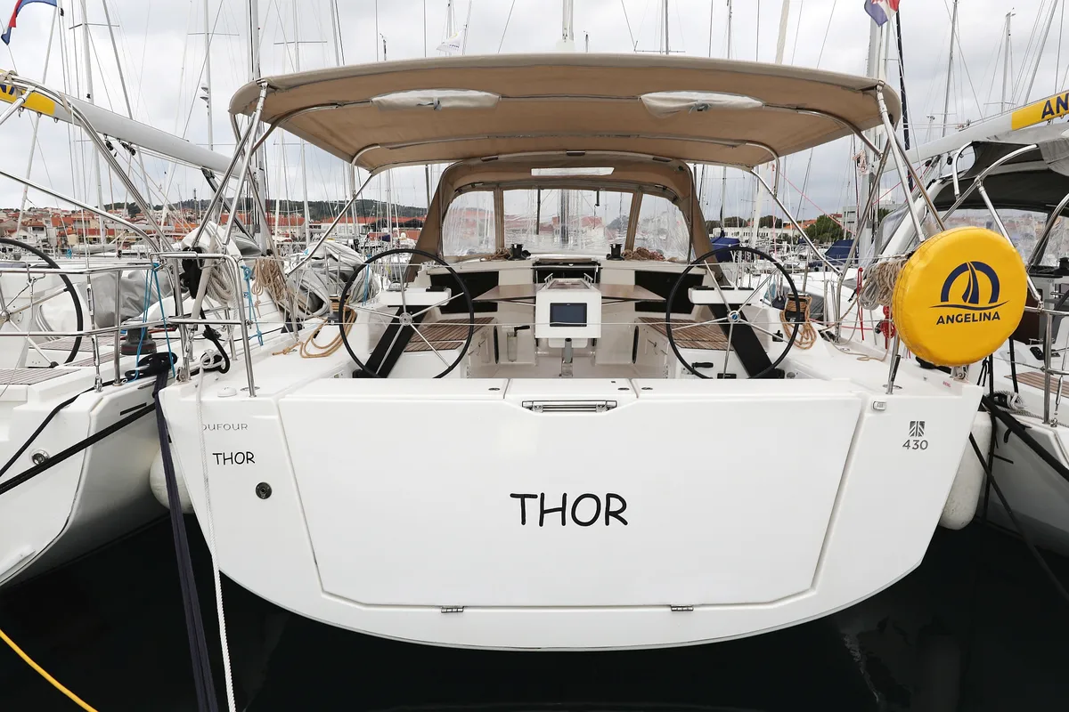 Cockpit of Thor, a Dufour 430 GL sailboat at Grad Vodice, Croatia