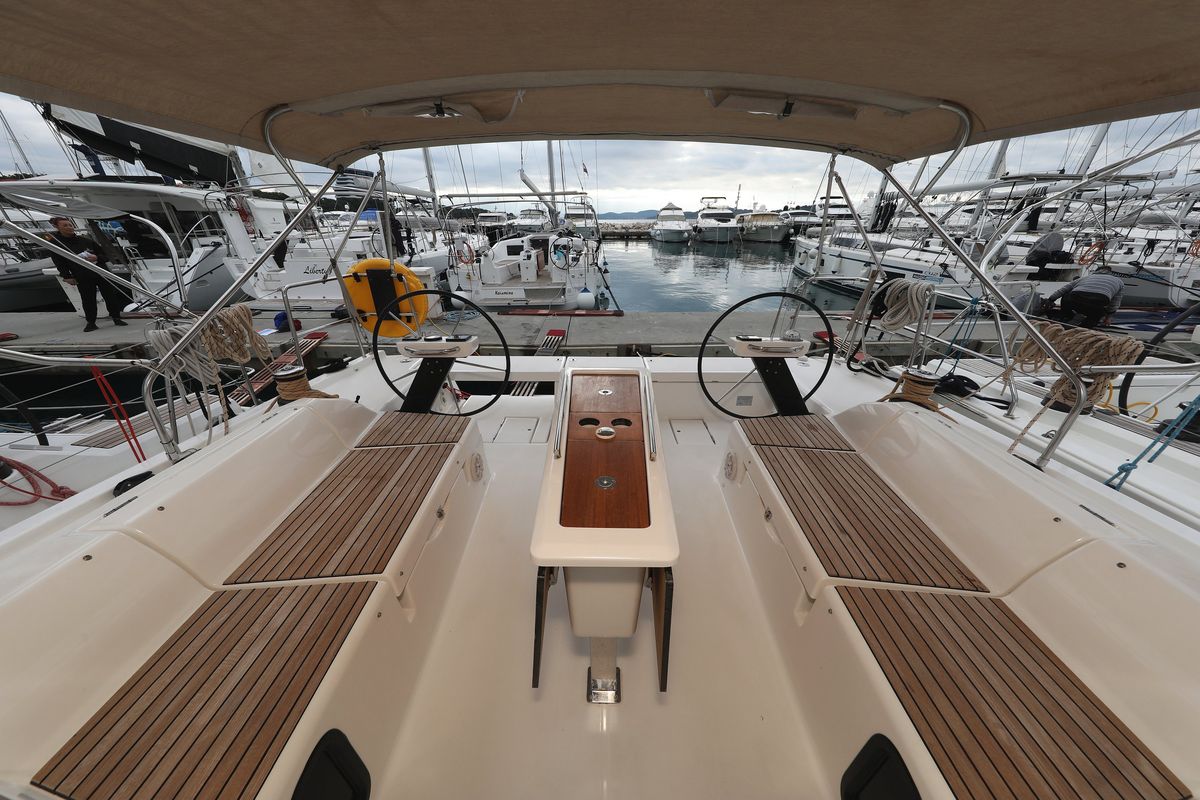 Cockpit of Thor, a Dufour 430 GL sailboat at Grad Vodice, Croatia