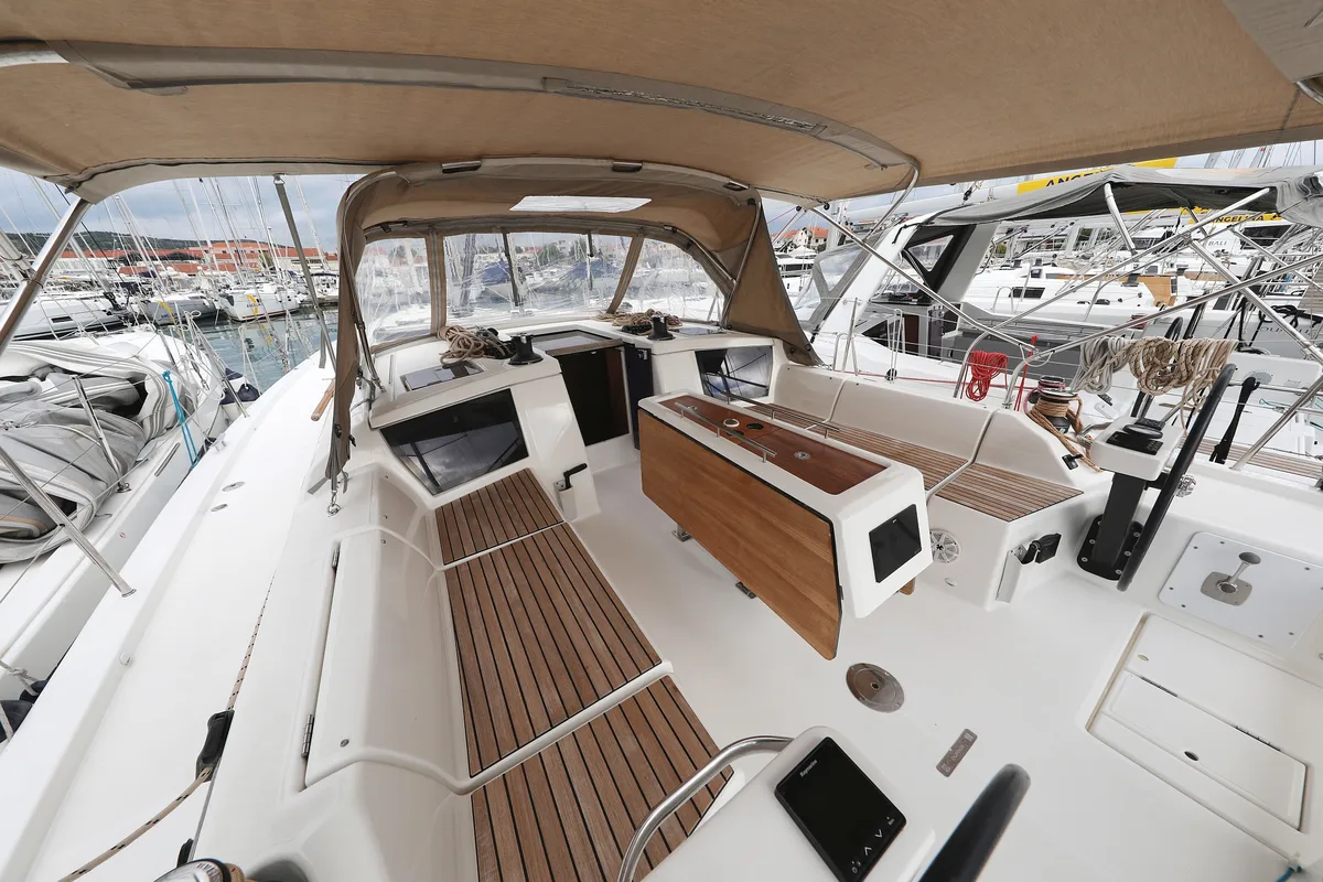 Deck of Thor, a Dufour 430 GL sailboat at Grad Vodice, Croatia
