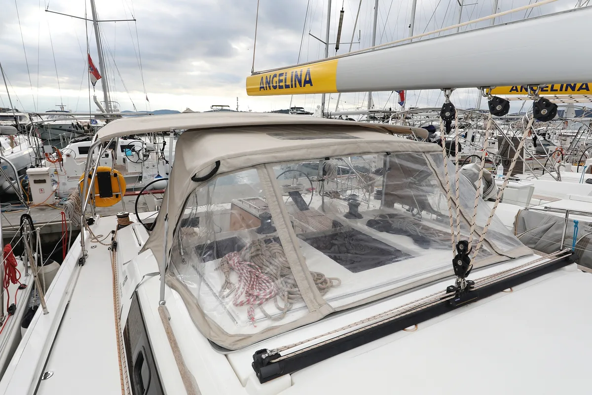 Deck of Thor, a Dufour 430 GL sailboat at Grad Vodice, Croatia