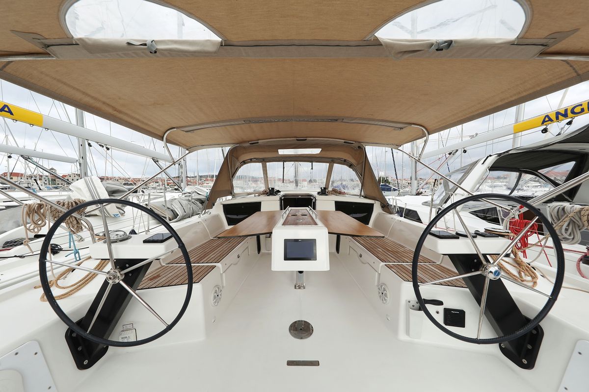 Cockpit of Thor, a Dufour 430 GL sailboat at Grad Vodice, Croatia