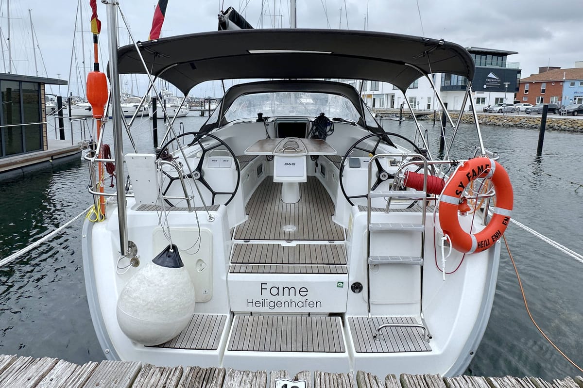 Cockpit of Fame, a Beneteau Cyclades 43.3 sailboat at Heiligenhafen, Germany