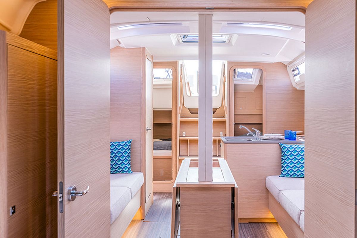 Salon of Polygala, a Dufour 37 sailboat at Olbia, Italy