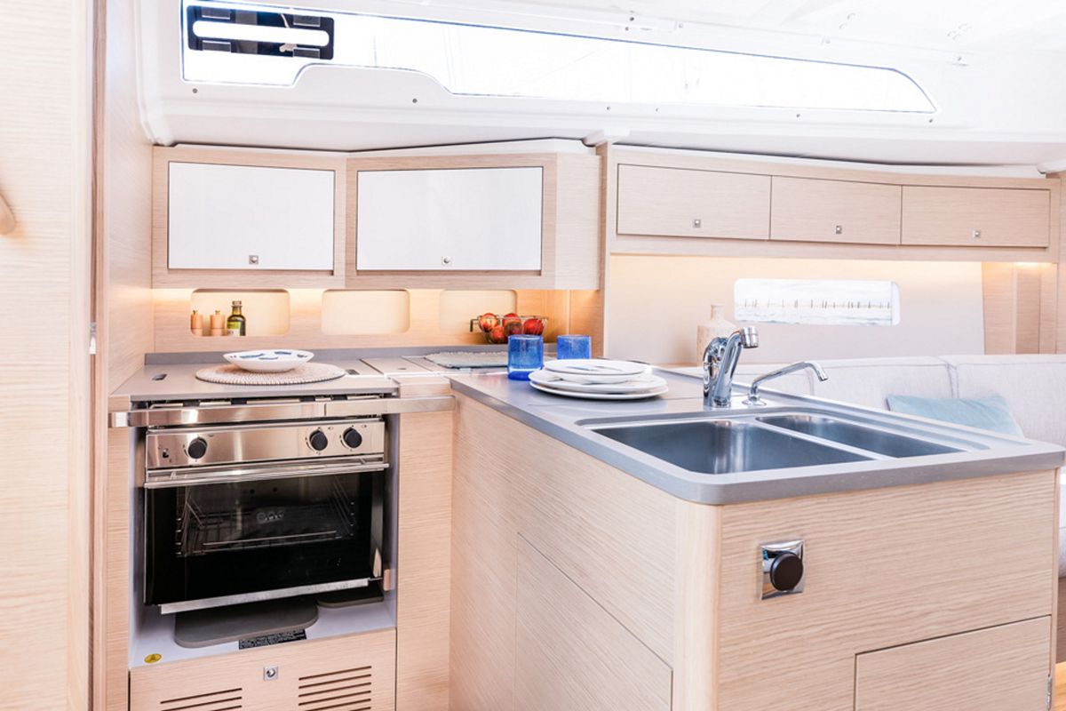 Galley of Polygala, a Dufour 37 sailboat at Olbia, Italy