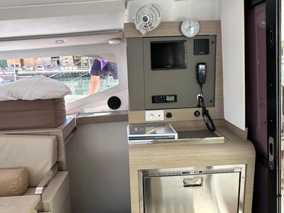 Salon of Isla, a Fountaine Pajot Isla 40 catamaran at Castellammare del Golfo, Italy