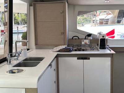 Galley of Isla, a Fountaine Pajot Isla 40 catamaran at Castellammare del Golfo, Italy