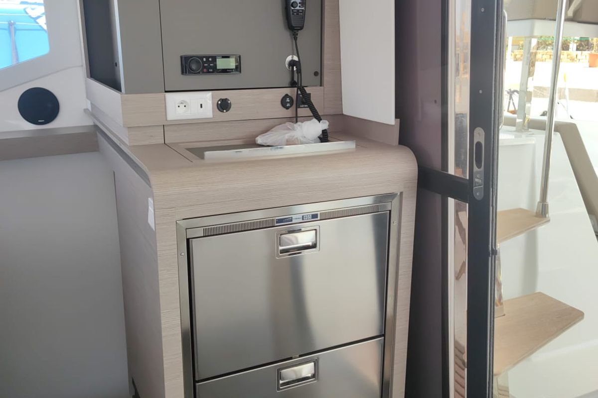 Galley of Isla, a Fountaine Pajot Isla 40 catamaran at Castellammare del Golfo, Italy