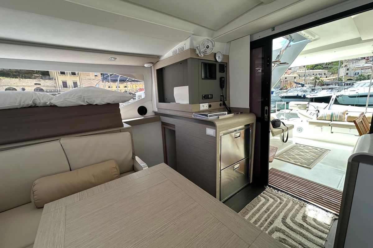 Salon of Isla, a Fountaine Pajot Isla 40 catamaran at Castellammare del Golfo, Italy