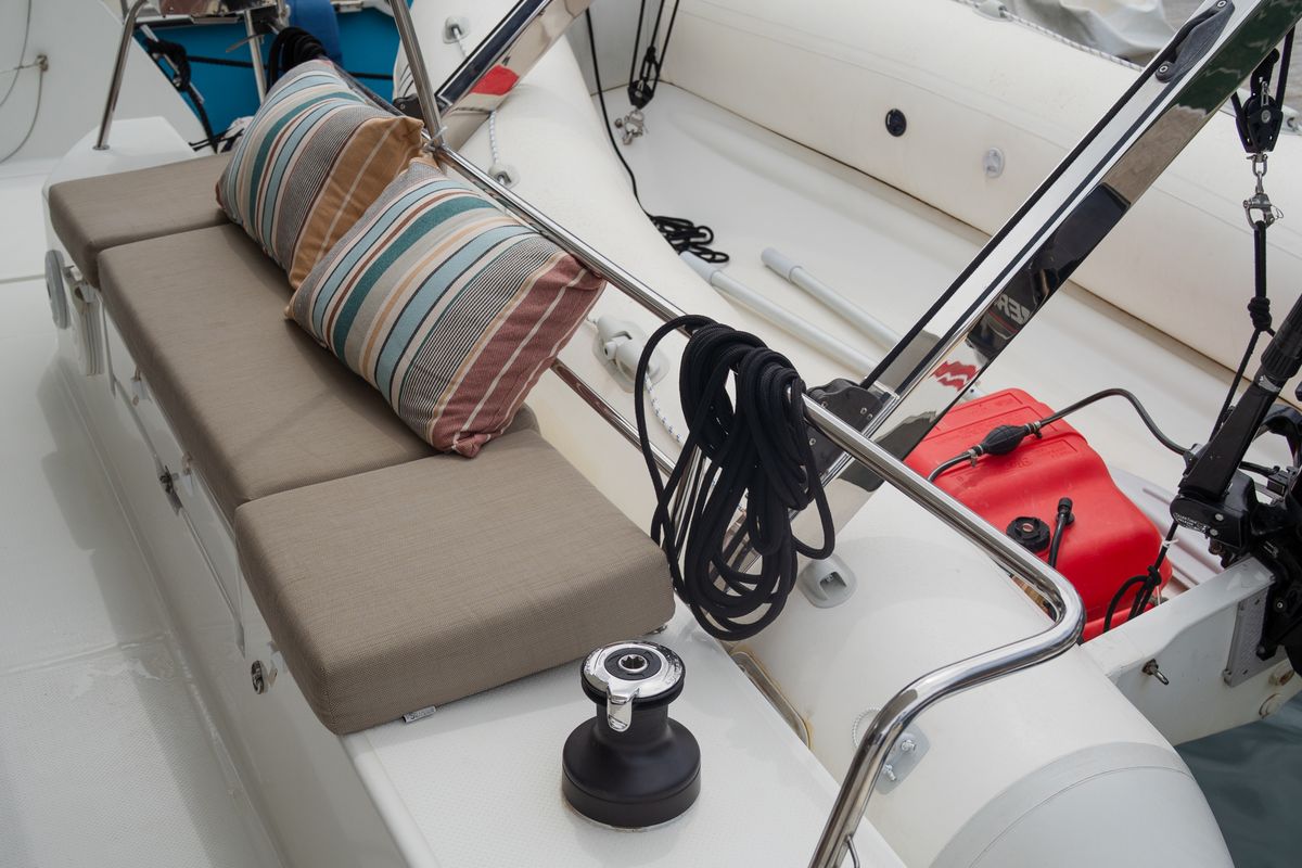 Deck of Isla, a Fountaine Pajot Isla 40 catamaran at Castellammare del Golfo, Italy