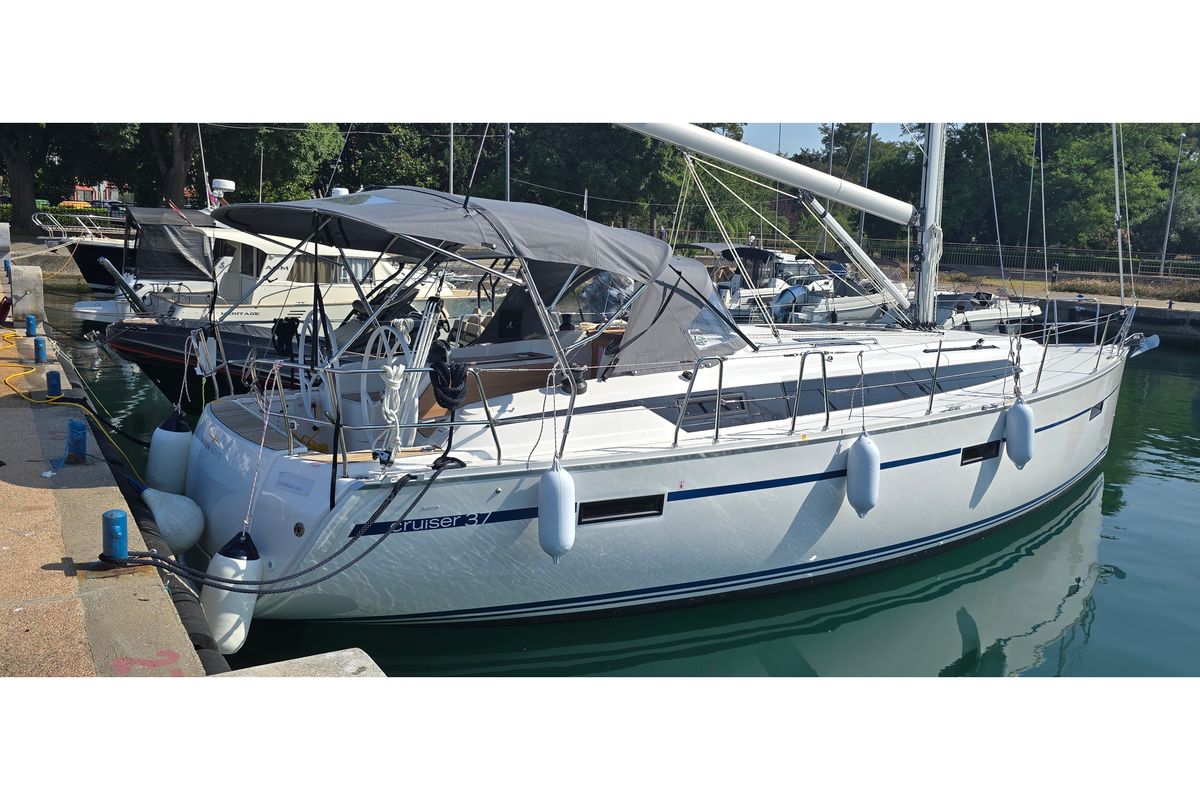 Exterior view of Sunseeker, a Bavaria Cruiser 37 sailboat at Zadar, Croatia