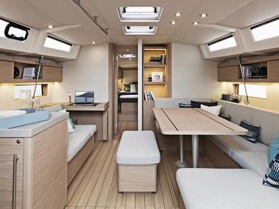 Salon of Bar Bar, a Beneteau Oceanis 46.1 sailboat at Athens, Greece
