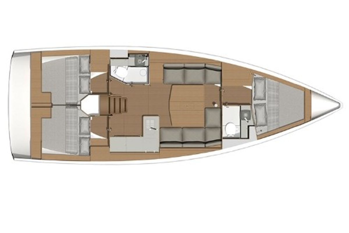 Floor plan of Bade Lal, a Dufour 390 Grand Large sailboat at Marmaris, Turkey