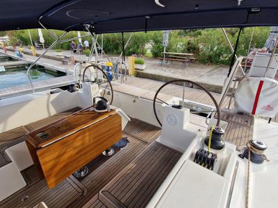 Cockpit of Lush Life, a Bavaria C45 Holiday sailboat at Punat, Croatia