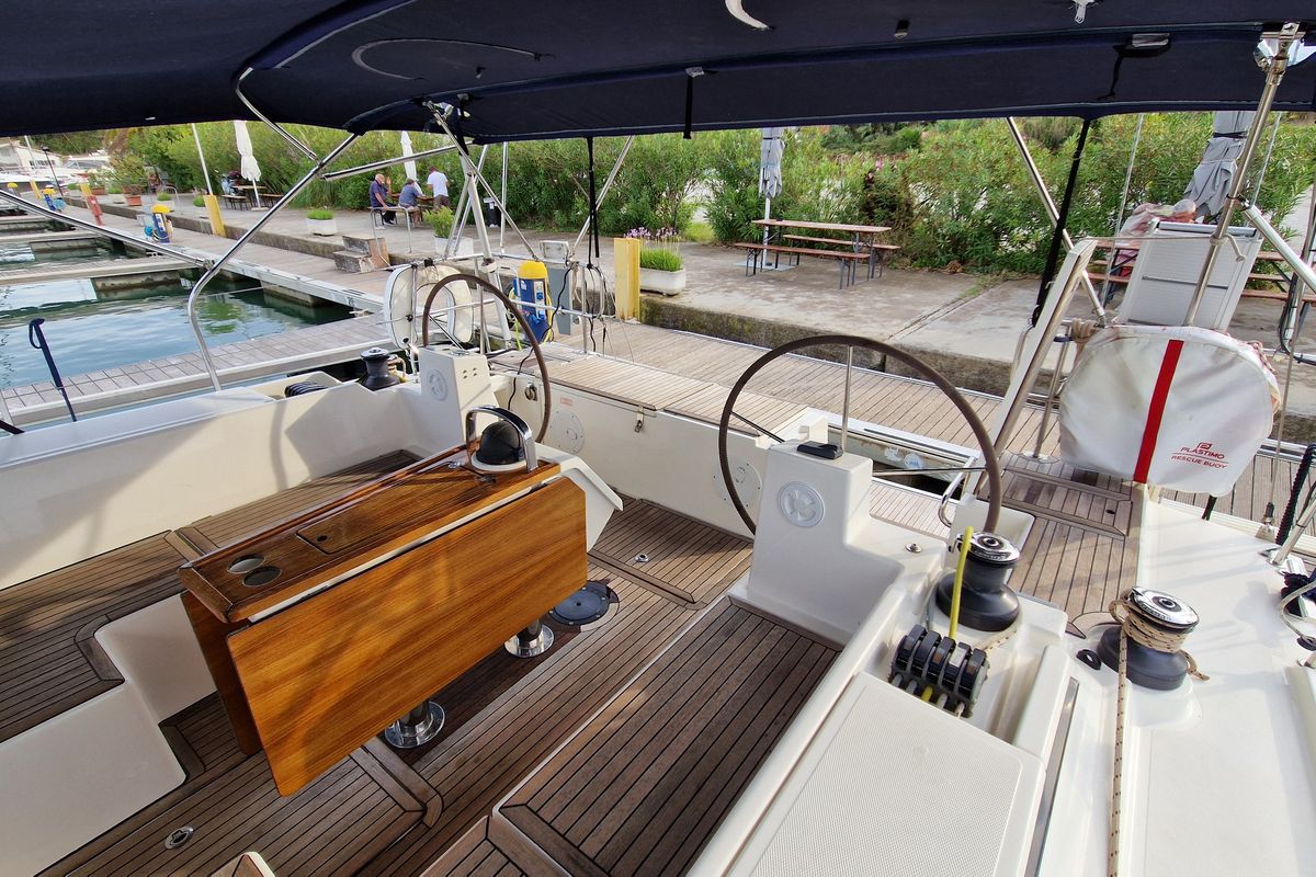Cockpit of Lush Life, a Bavaria C45 Holiday sailboat at Punat, Croatia