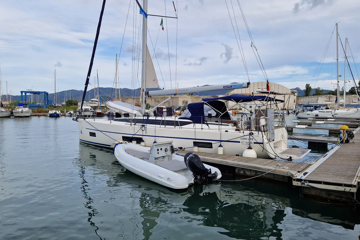 Exterior view of Lush Life, a Bavaria C45 Holiday sailboat at Punat, Croatia