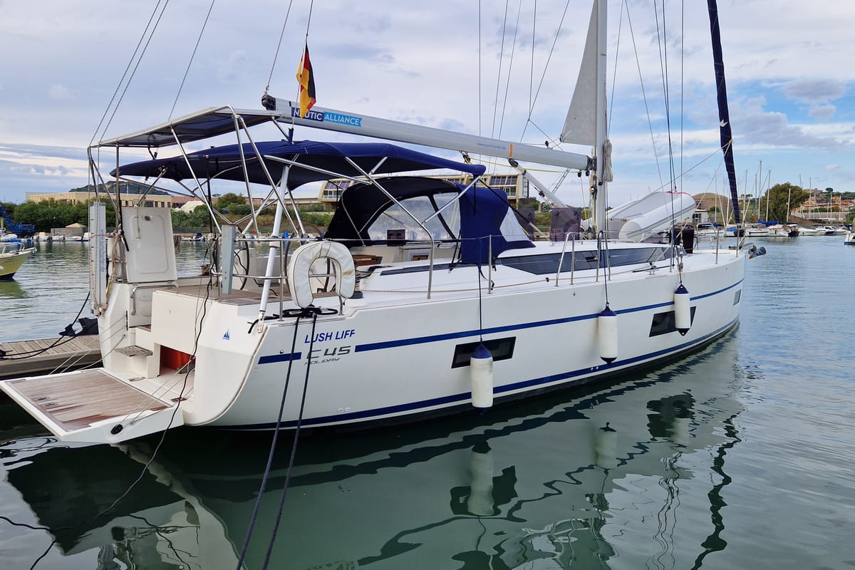 Exterior view of Lush Life, a Bavaria C45 Holiday sailboat at Punat, Croatia