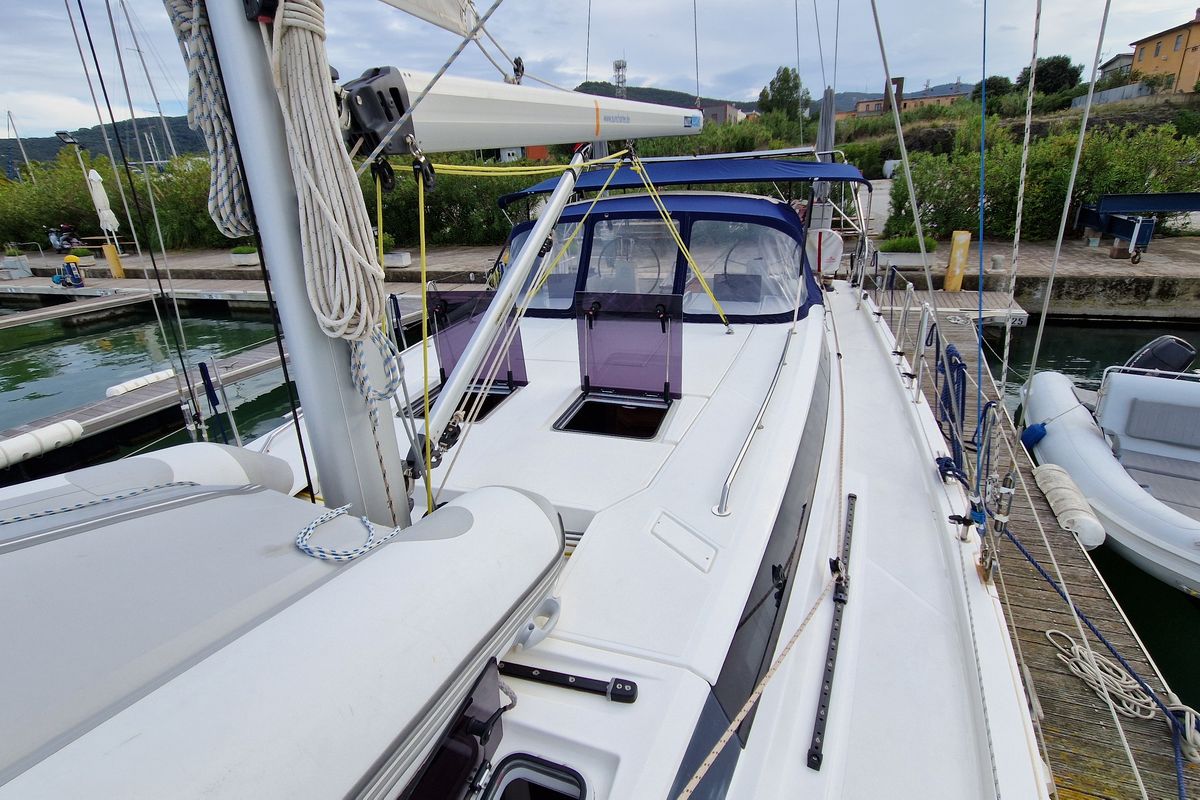 Deck of Lush Life, a Bavaria C45 Holiday sailboat at Punat, Croatia