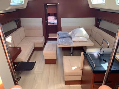 Salon of Oreo, a Hanse Yachts Hanse 458 sailboat at Lavreotiki Municipal Unit, Greece