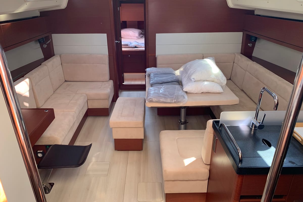 Salon of Oreo, a Hanse Yachts Hanse 458 sailboat at Lavreotiki Municipal Unit, Greece