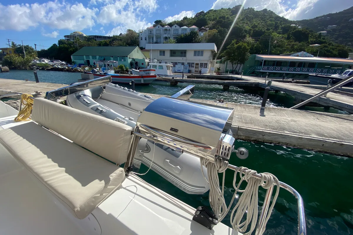 Deck of Peacemaker, a Fountaine Pajot Helia 44 catamaran at Road Town, British Virgin Islands