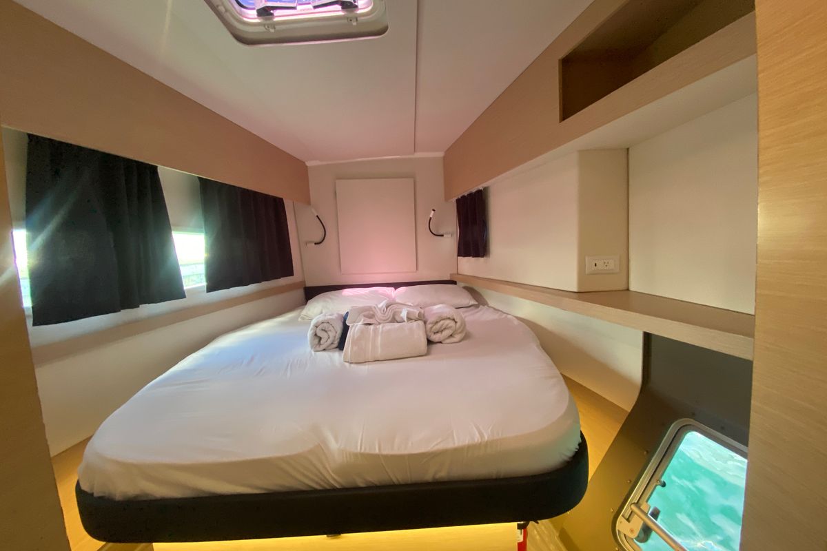 Cabin on Peacemaker, a Fountaine Pajot Helia 44 catamaran at Road Town, British Virgin Islands