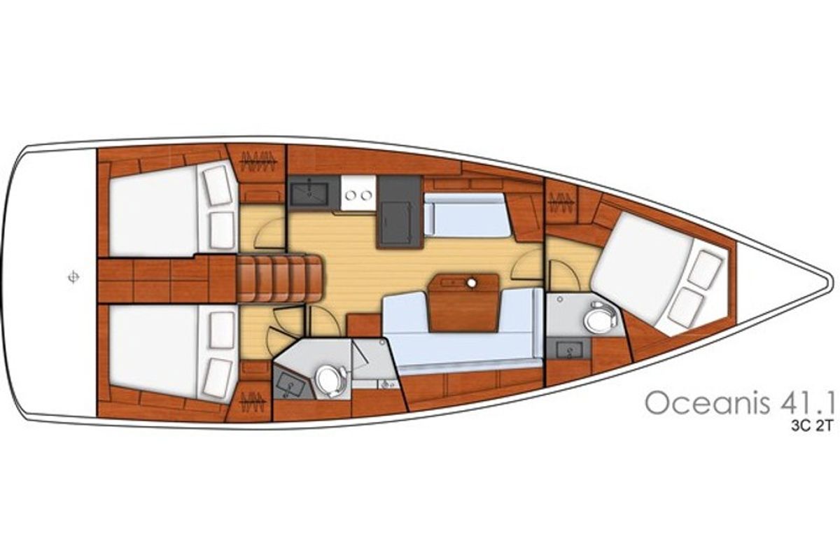 Floor plan of Black Lion, a Beneteau Oceanis 41.1 sailboat at Athens, Greece