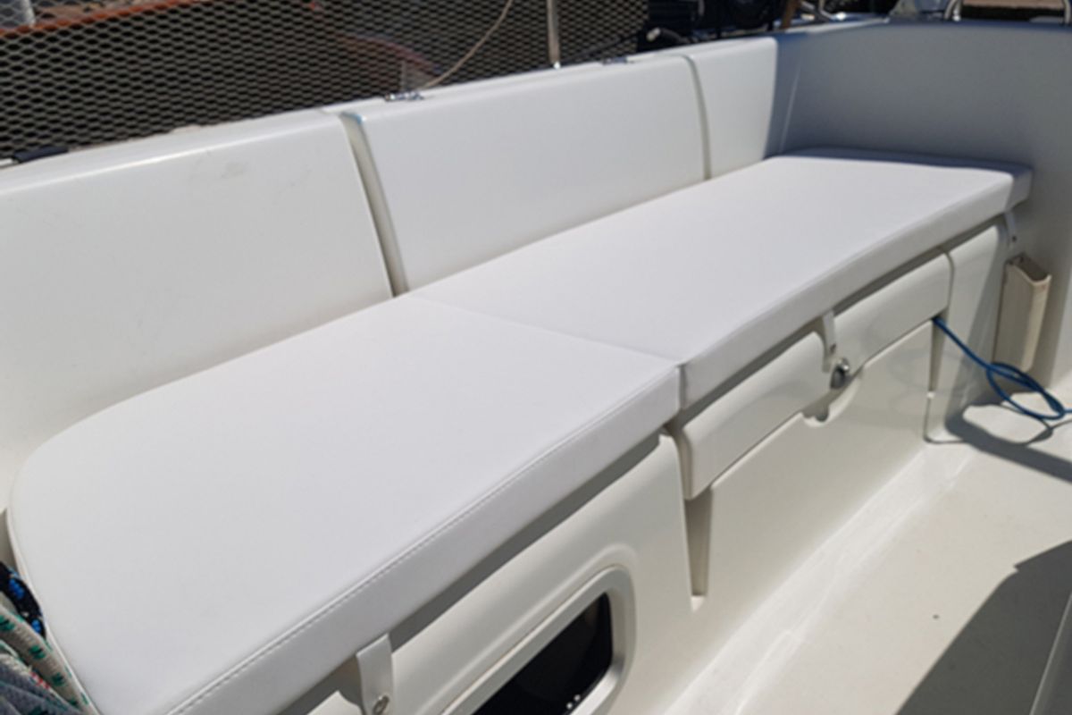 Deck of Velasquez, a Beneteau Cyclades 43.4 sailboat at Nettuno, Italy