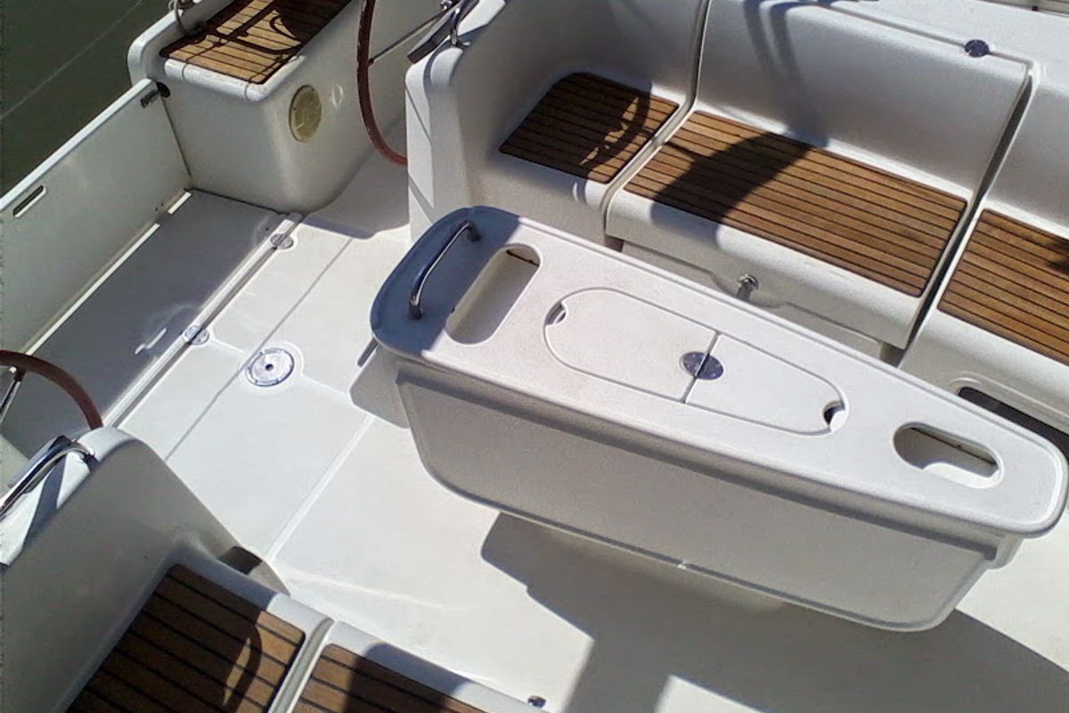 Cockpit of Velasquez, a Beneteau Cyclades 43.4 sailboat at Nettuno, Italy