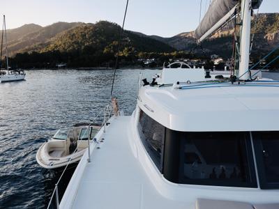 Deck of Rea, a Bali Catspace catamaran at Fethiye, Turkey