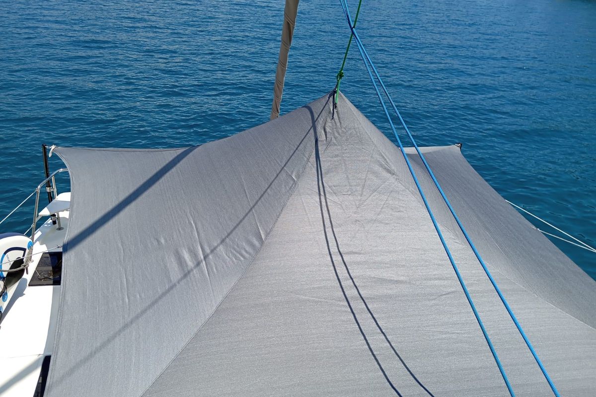 Deck of Rea, a Bali Catspace catamaran at Fethiye, Turkey