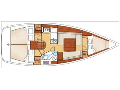 Floor plan of Izar, a Beneteau Oceanis 34 sailboat at U Pàize/Carloforte, Italy