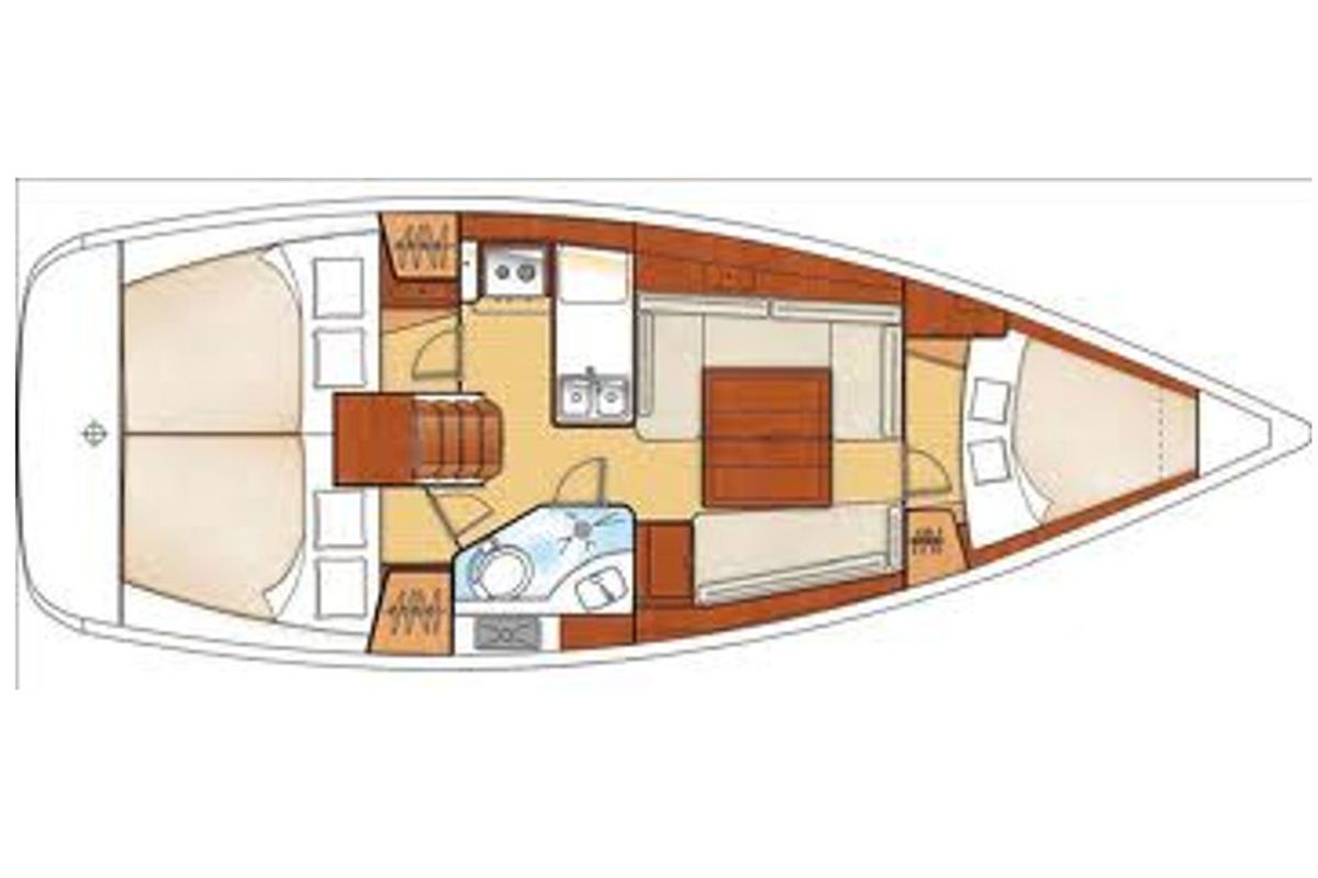 Floor plan of Izar, a Beneteau Oceanis 34 sailboat at U Pàize/Carloforte, Italy