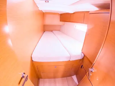 Cabin on Leia, a Jeanneau Sun Odyssey 519 sailboat at Ibiza, Spain
