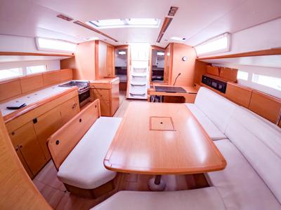 Salon of Leia, a Jeanneau Sun Odyssey 519 sailboat at Ibiza, Spain