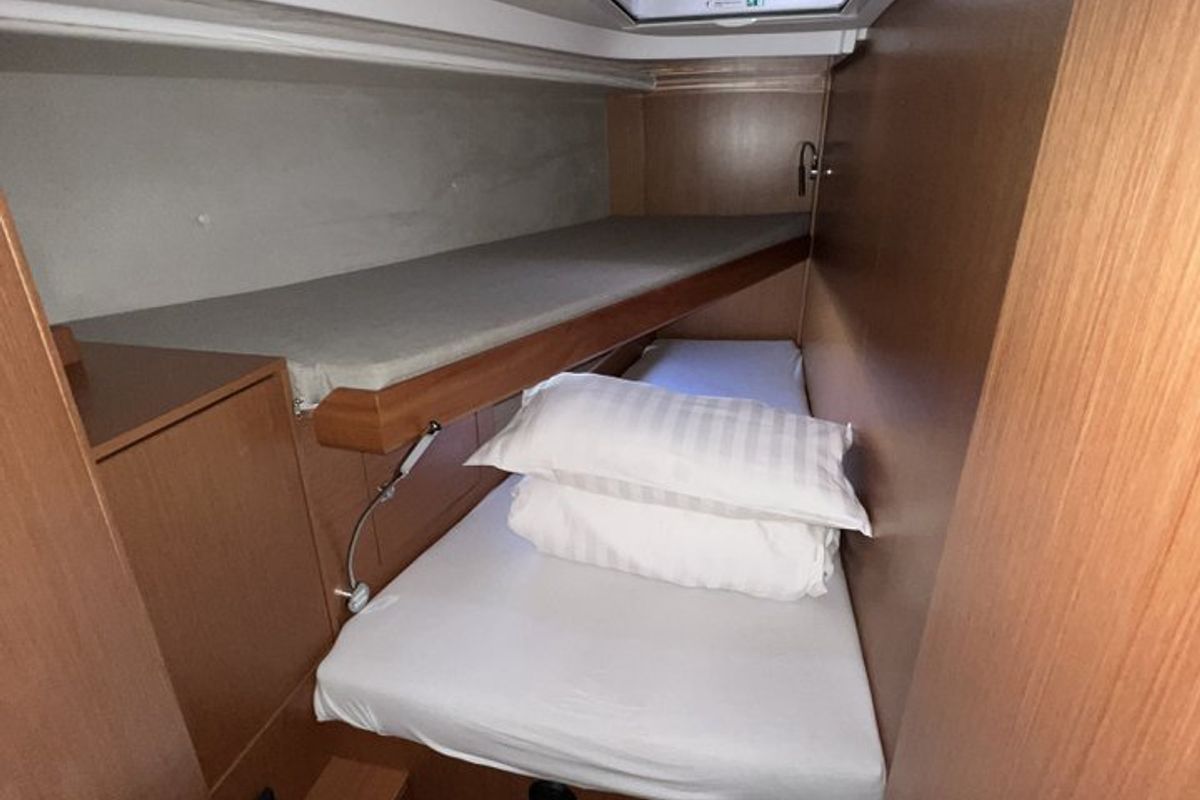Cabin on Calypso, a Bavaria C45 sailboat at Pirovac, Croatia