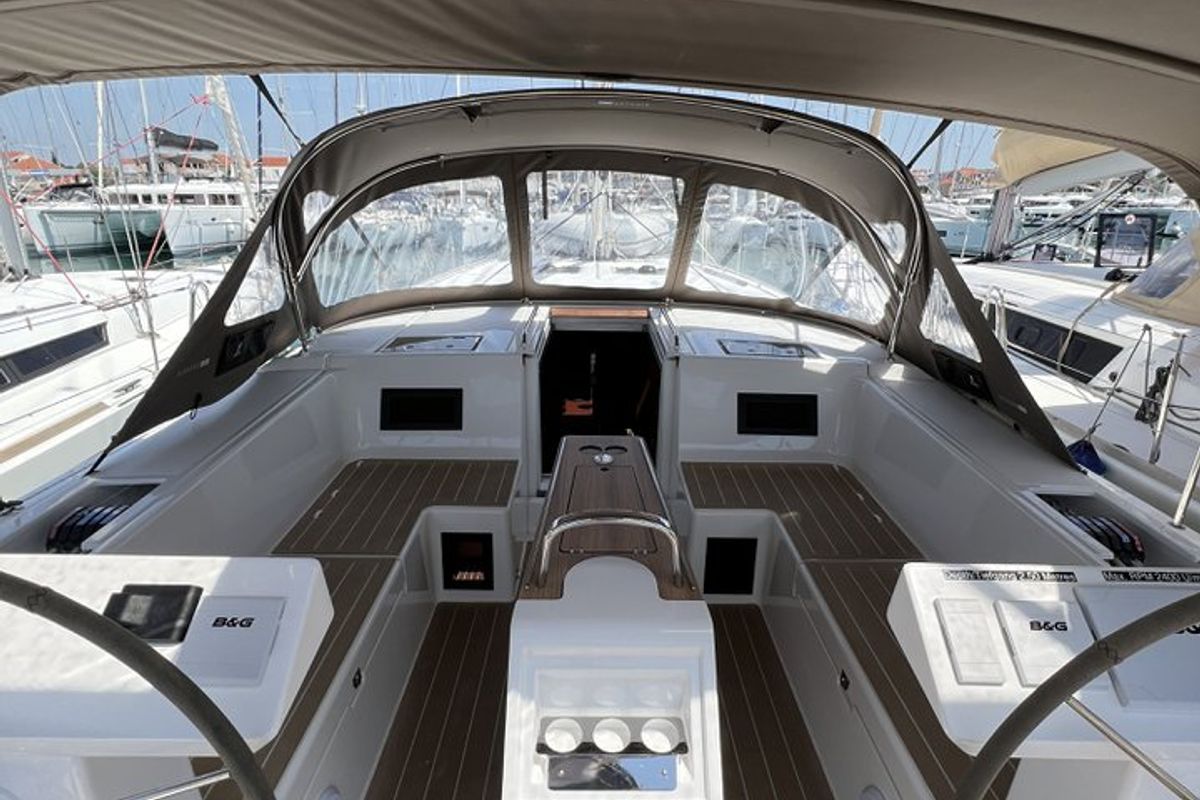 Cockpit of Calypso, a Bavaria C45 sailboat at Pirovac, Croatia