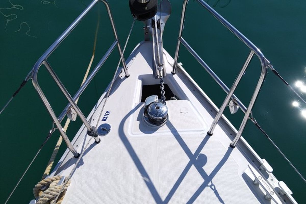 Deck of Sea Hope, a Bavaria Cruiser 37 sailboat at Kontokali, Greece