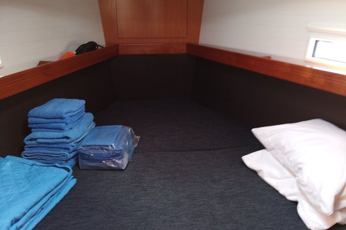 Cabin on Sea Hope, a Bavaria Cruiser 37 sailboat at Kontokali, Greece