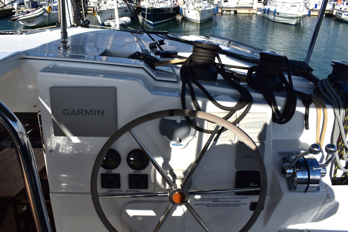 Cockpit of Memories, a Fountaine Pajot Isla 40 catamaran at Municipal Unit of Lefkada, Greece