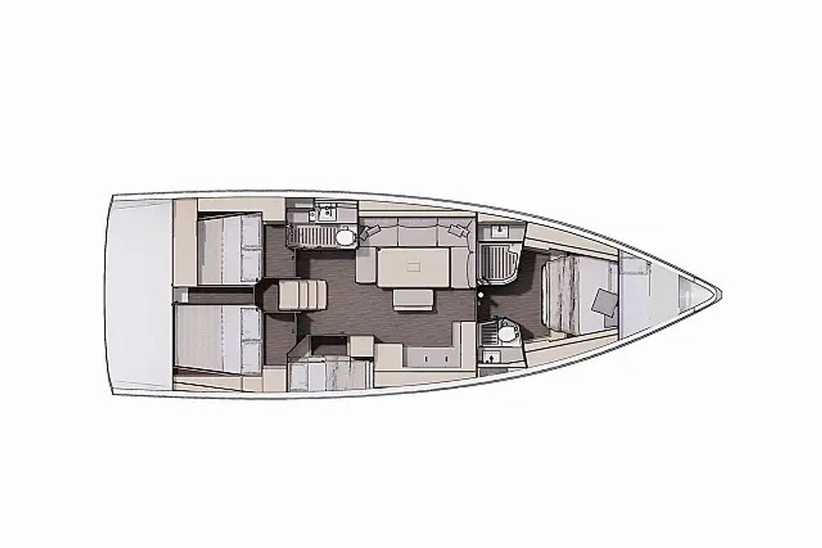 Floor plan of She, a Dufour 470 sailboat at Grad Trogir, Croatia