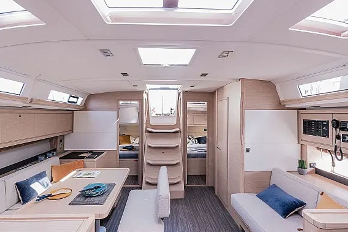 Salon of She, a Dufour 470 sailboat at Grad Trogir, Croatia